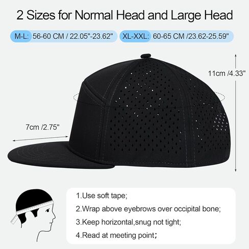 Big Head L/XXL Flat Brim Hat Adjustable Water-Resistance Performance Snapback Cap 7 Panel Hats for Men in Kuwait
