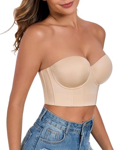 Lemorosy Women's Longline Strapless Bra Full Coverage Bustier Anti Slip Underwire Full Figure Plus Size Corset Top in Kuwait