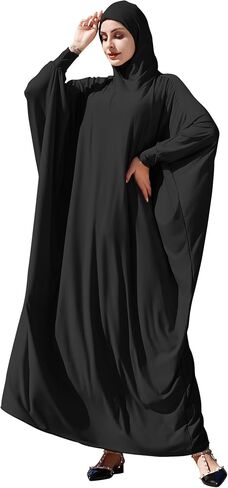 IDOPIP Muslim Dresses for Women One Piece Long Sleeve Islamic Prayer Ramadan Abaya Hooded Hijab Loose Maxi Kaftan Dubai Robe in Saudi Arabia