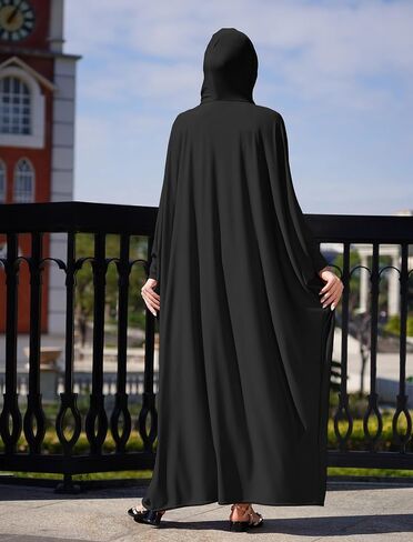 IDOPIP Muslim Dresses for Women One Piece Long Sleeve Islamic Prayer Ramadan Abaya Hooded Hijab Loose Maxi Kaftan Dubai Robe in Saudi Arabia