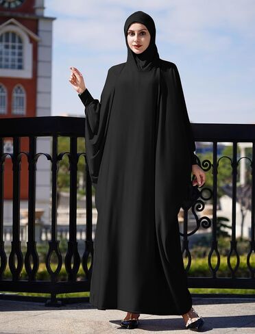 IDOPIP Muslim Dresses for Women One Piece Long Sleeve Islamic Prayer Ramadan Abaya Hooded Hijab Loose Maxi Kaftan Dubai Robe in Saudi Arabia