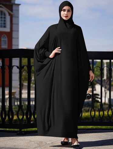 IDOPIP Muslim Dresses for Women One Piece Long Sleeve Islamic Prayer Ramadan Abaya Hooded Hijab Loose Maxi Kaftan Dubai Robe in Saudi Arabia