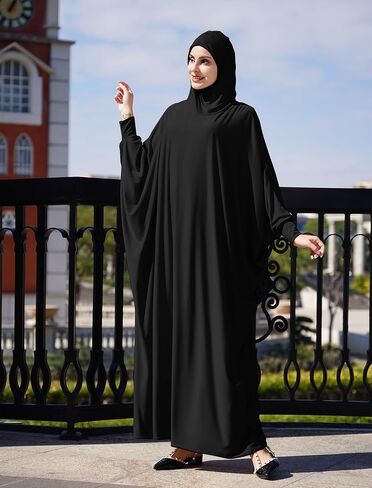 IDOPIP Muslim Dresses for Women One Piece Long Sleeve Islamic Prayer Ramadan Abaya Hooded Hijab Loose Maxi Kaftan Dubai Robe in Saudi Arabia