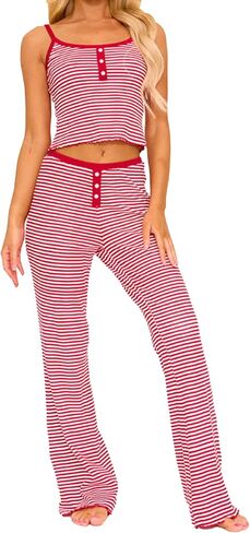 Remidoo Women's Striped Pajama Set Cami Top and Long Pants 2 Piece Sleepwear in Saudi Arabia