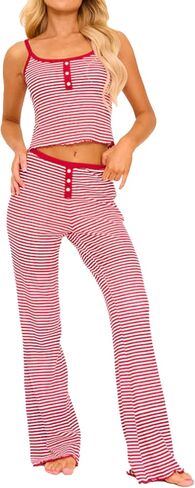 Remidoo Women's Striped Pajama Set Cami Top and Long Pants 2 Piece Sleepwear in Saudi Arabia