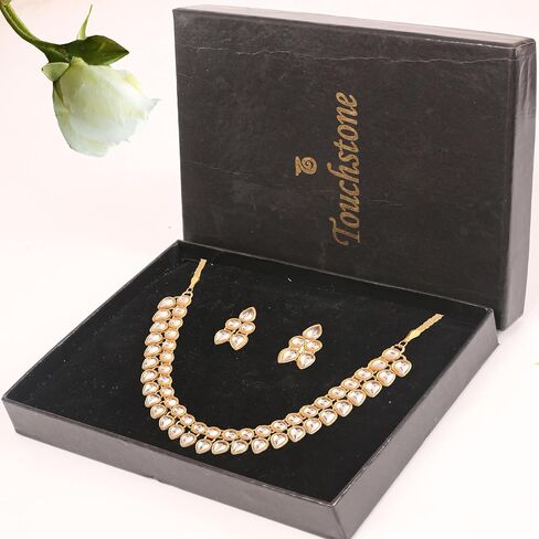Touchstone "Contemporary Kundan Collection Indian Bollywood Designer Jewelry Necklace in Gold Tone for Women in Saudi Arabia
