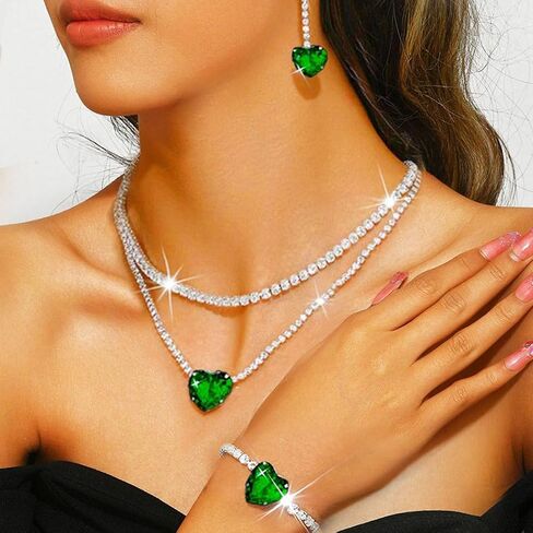 Aukmla نساء مجوهرات الزفاف الزفاف مجموعة الفضة الكريستال القلب قلادة قلادة حرك مجموعات سوار in Kuwait