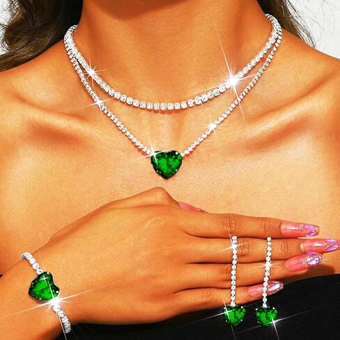 Aukmla نساء مجوهرات الزفاف الزفاف مجموعة الفضة الكريستال القلب قلادة قلادة حرك مجموعات سوار in Kuwait