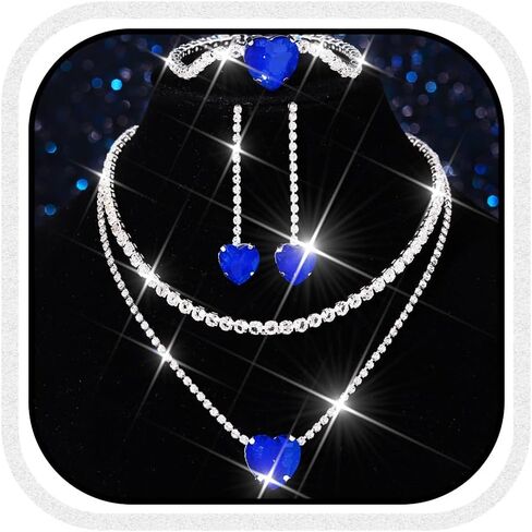 Aukmla Women Bridal Wedding Jewelry Set Silver Crystal Heart Pendant Necklace Earring Bracelet Sets Prom Layered Necklaces in Saudi Arabia