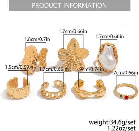 Chunky Gold Stackable Rings Set for Women Adjustable Open Thick Stacking Crystal Knuckle Ring Pack Trendy Cute Pearl Flower Finger Midi Rings Prom Costume Gold Jewelry in Saudi Arabia