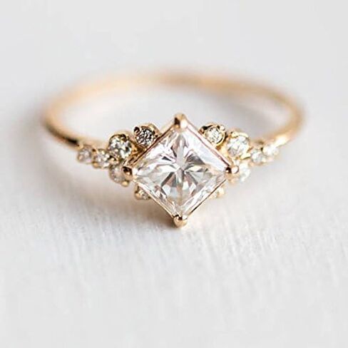 الأميرة المبهرة قطع الياقوت الأبيض 18K Rose Gold Ring المجوهرات SZ 6-10 (10) in Saudi Arabia
