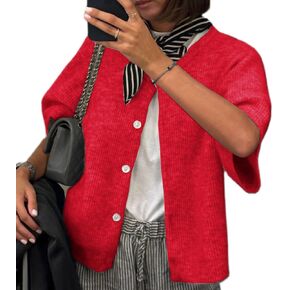Women Y2K Knit Cardigan Short Sleeve Crewneck Solid Color Button Down Tops Casual Going Out Sweater Streetwear