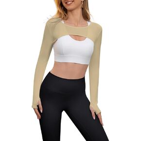 Women Long Sleeve Crop Top Bolero Thumbhole Workout Cropped Shirts Sports Shrug