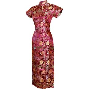 7Fairy Women's VTG Burgundy Ten Buttons Long Chinese Dress Cheongsam