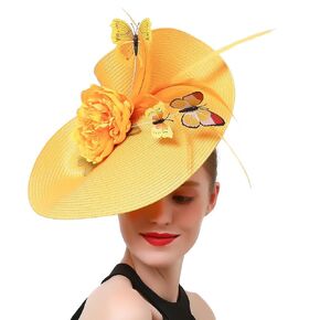 Handmade Straw Fascinator Headband - Bride & Tea Party Headwear - Women's Banquet Headdress - Miss Straw Hat Fabric Wedding