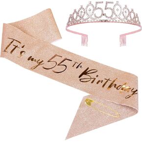 55th Birthday Sash and Tiara Set Rose Gold Birthday Sash Crown Birthday Party Favors Supplies for Girls Birthday Party