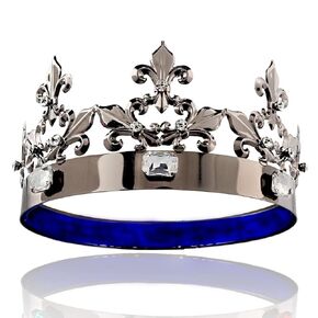 Men's King Queen Royal Baroque Black Prince Crown Round Crown Hair Accessories For Halloween Wedding Birthday Decoration (Black With White Stone)