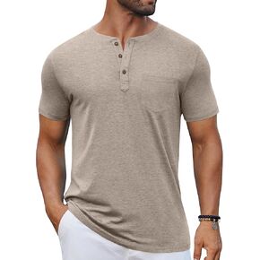 COOFANDY Men's Casual Henley Shirts Short Sleeve Pocket T-Shirts Lightweight Button Henley Pullover Basic Tees