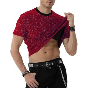 Arjen Kroos Men's Sequin Disco Shirts Short Sleeve Sparkly Rave Hot Tops