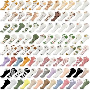 Mumufy 100 Pairs 100 Style Bulk Socks for Women Low Cut Ankle Socks Bulk with Cute Embroidered Patterns No Show Sock Thin Breathable Comfortable Bulk for Leisure Workout Running, Ladies Homeless Gifts in Saudi Arabia