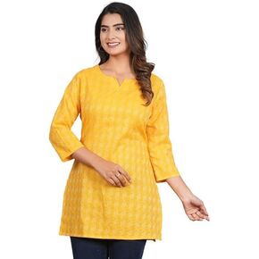 Traditional Cotton Print Kurta Office Short Kurti Tops Tunics for Women