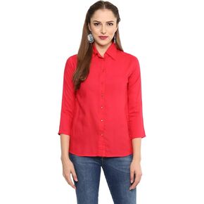 Yash Gallery Womens Rayon Solid Straight Pink Casual Plain Shirt for Summer
