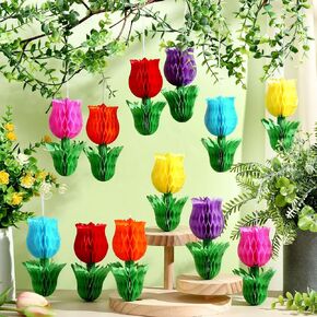 12 Pcs Honeycomb Tulip Decorations Hanging Paper Flowers Tulips Table Centerpieces Ceiling Hanging Decor Colorful Floral for Office Home, Summer Theme, Wedding, Birthday Party Celebrations