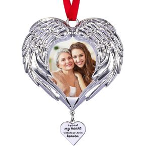 Memorial Christmas Angel Wings Photo Ornaments 2025 - Angel Wings Picture Frame Ornament for Christmas in Heaven Tree Decor - Personalized Photo Memorial Gifts Ornament for Loss of Loved One