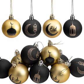 12Pcs Ramadan Kareem Hanging Ball Ornaments, 1.96" Islamic Muslim Party Decorations for Eid Mubarak and Ramadan Celebration