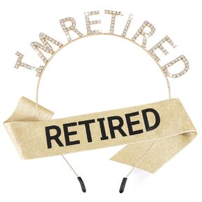 زخارف حفلة التقاعد الفضة متقاعد الرأس المتقاعد Tiara و Sash Retirement Crown Gift For Woman Men Happy Retired Decorations