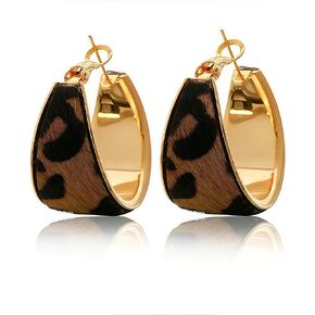 Leopard Print Hoop أقراط عتيقة Leopard طباعة أقراط كبيرة للنساء للنساء بيان أقراط بوهيمية ديسكو أقراط المجوهرات