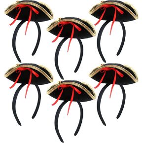 6 Pcs Pirate Hat Headband Mini Pirate Top Hat Headband Pirate Headpiece for Kids Adult Halloween Costume Accessories