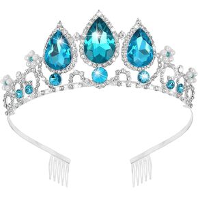 Blue Princess Crown with Combs Cute Costume Tiara Hair Accessories Birthday Party Gifts Halloween Cosplay