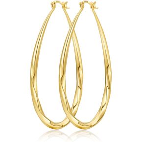 925 Sterling Silver Hoop Earrings for Women, Hypoallergenic Large Silver Hoop Earrings Hollow Tube Lightweight Oval Hoops Earrings for Women Gifts (35/50/65MM)
