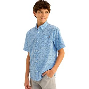 HUK Boys' Kona Pattern Short Sleeve Fishing Button Down Shirt for Kids