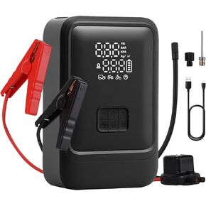 Portable Car Battery Jump Starter with Air Compressor, 2000A 160PSI Car Jump Starter, 12V Lithium Jump Box for 5.0L Gas / 3.5L Diesel Engines, with Jumper Cables, Emergency Lights