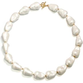 EleQueen Baroque Cultured Pearl Statement Irregular Choker Necklace for Women, Vintage Trendy Beads Jewelry Gift Ivory Gold-Tone