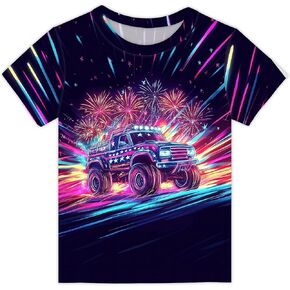 Boys T-Shirts 3D Graphic Summer Short Sleeve Tees Shirts Kids Funny Colorful Tops 3-14 Years