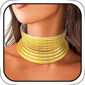 Barode African Bib Choker Necklaces Gold Leather Neck Choker National Tribal Long Neck Collar Chunky Statement Necklace Jewelry for Women and Girls…