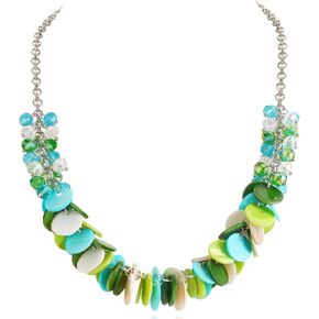 Firstmeet Colorful Round Shell Cluster Choker Necklace Natural Mother of Pearl Glass Handmade Necklace for Women