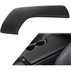 NLQR Center Console Lid Cover Replacement armrest Cover Microfiber Leather Black with White Stitch Compatible with Lexus IS200 IS250 IS300 IS350 2014-2017