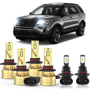 Fit For Ford Explorer 2016-2018 2019 Combo LED Light Bulb Fog Light Bulbs Kit, 9005 High Beam 9006 Low Beam 9145 Fog lights,500% Brightness, Easy to Install,6000K White,Plug and Play,Pack of 6