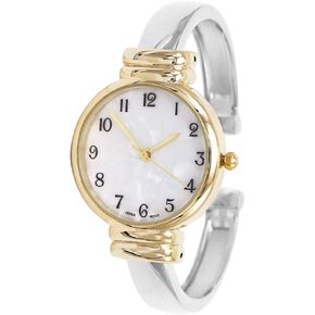 Rosemarie Collections Women's Mother of Pearl Metal Cuff Watch (Two Tone)