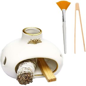 Ceramic Palo Santo Holder Sage Smudge Kit Sage Holder for Sage Bundles with Brush and Tweezer Palo Santo Burner Incense Holder for Sticks Wood Cones Smudging Bowl Incense Burner Holder Smudge Bowl