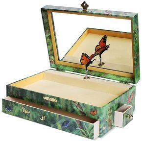 Musical Butterfly Jewelry Box Butterfly Spins to Music 3 Pullout Drawers