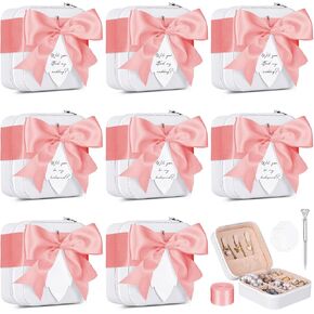 8 Pcs Bridesmaid Proposal Jewelry Box Bridesmaids Proposal Gift Boxes Jewelry Travel Case with 8 Message Cards, 8 Pins,Women Bridesmaids Wedding Gifts Earring Ring Accessories Storage Organizer(Pink)