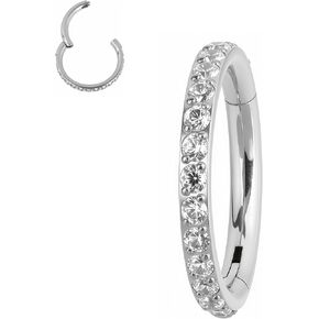 B BodyPJ Sparkles Crystal Pave Hinged Segment Nose Ring,Titanium F136,Cartilage Hoop Earring,Multi-Purpose,1PC