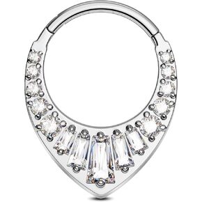 Jewseen Titanium Septum Rings 16g V Shaped Septum Piercing Jewelry Clear CZ Helix Daith Earring Hoop Hinged Segment Ring Hinged Clicker for Women Men 8/10mm