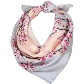 Womens Silk-Feeling-Scarf Flower-Square-Handkerchief - Satin Bandana Headband Hair Wrapping(27 * 27'')