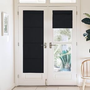 NICETOWN Magnetic Door Curtains for Window, Thermal Insulated Door Curtain Shade, French Front Window Covering, Roman Roll Up Shade for Patio Glass Office, 27 x 72 inch Long, 1 Panel, Black